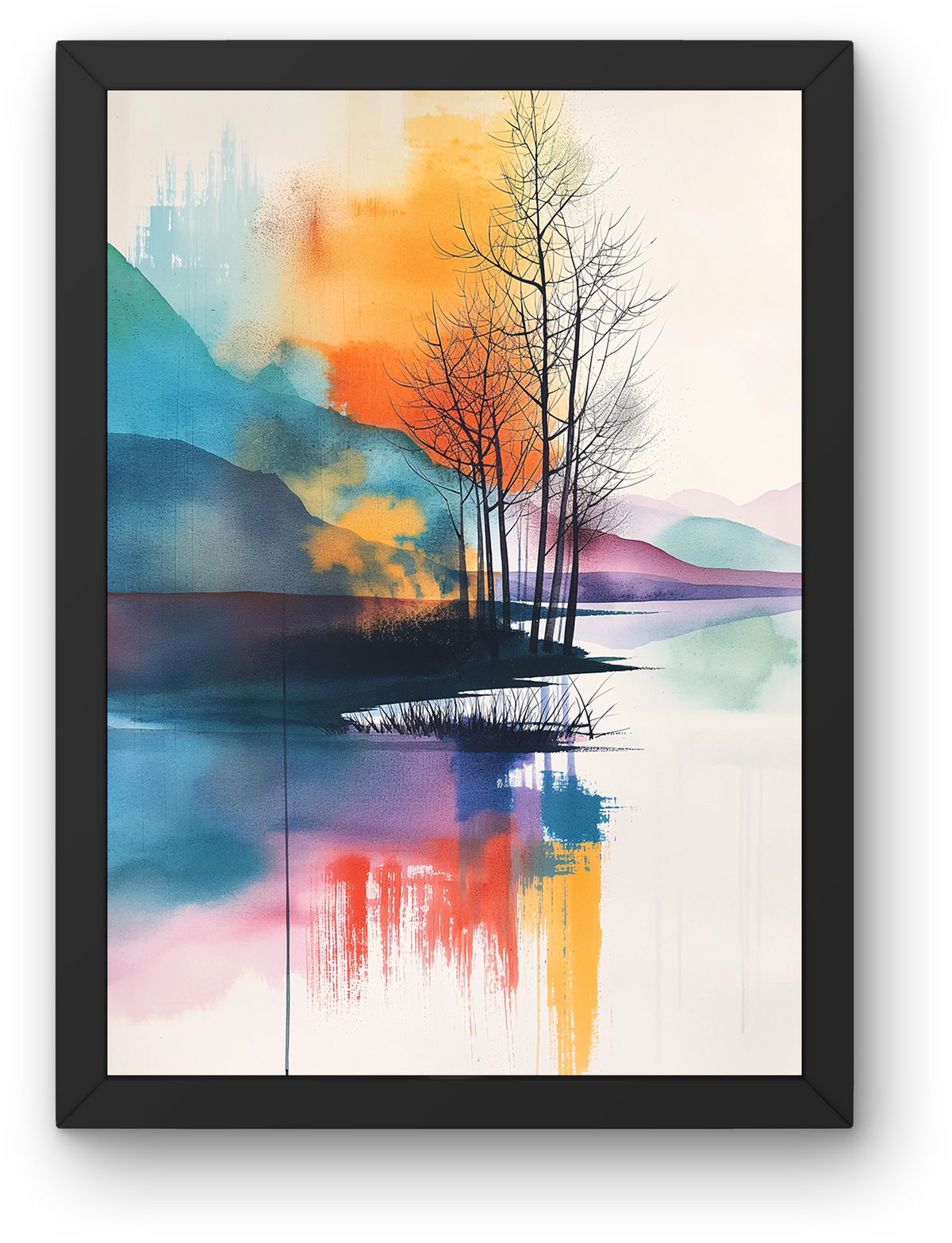 Watercolor Lake Trees