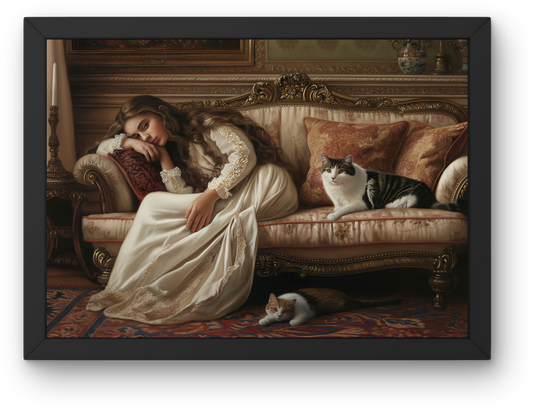 Sleeping Lady with Cats