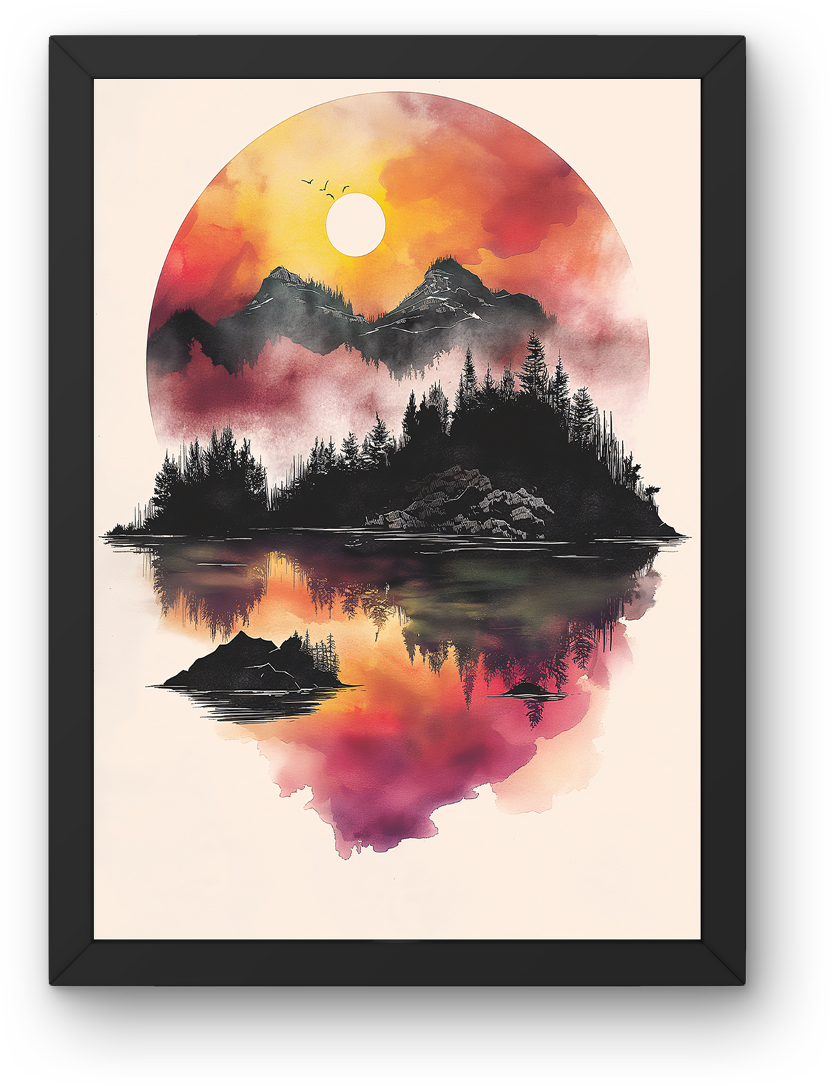 Watercolor Island Sunset