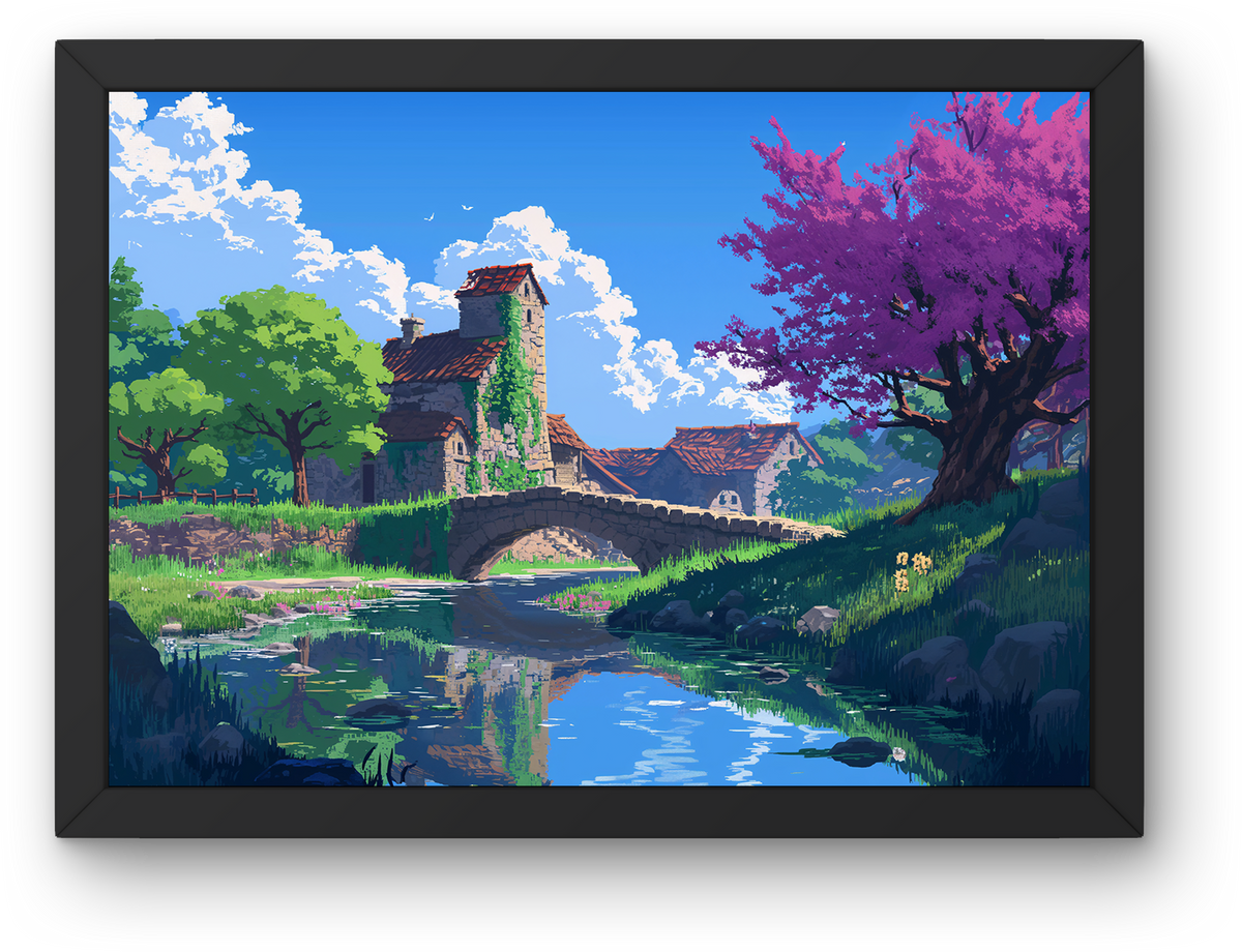 Pixel Stone Bridge Village